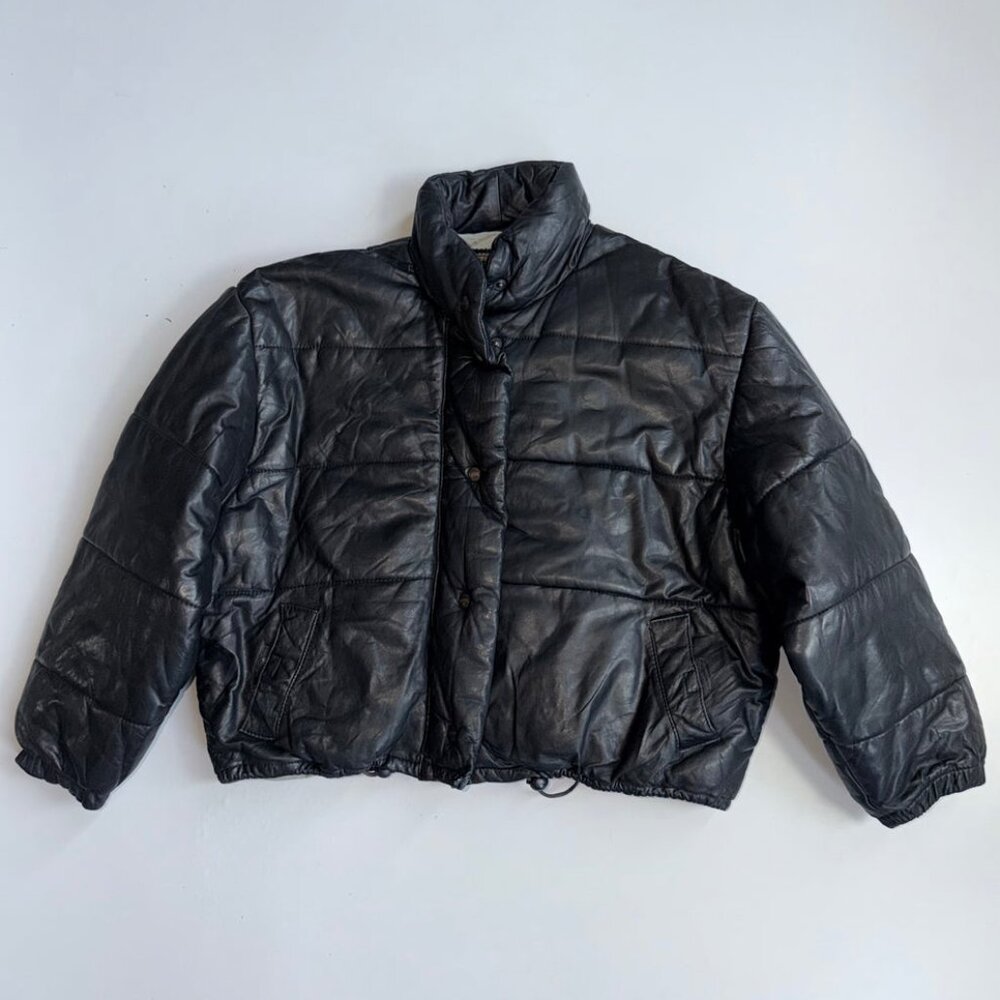 Vintage Redskins Type R32 Black Quilted Real Leather Puffer Jacket - M